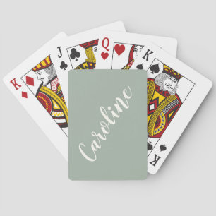 Eenvoudige Trendy Dusty Sage Calligrafie op maat Pokerkaarten