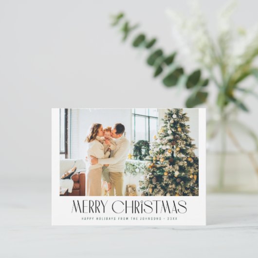 Eenvoudige trendy familie foto kerstkaart briefkaart (Staand voorkant)