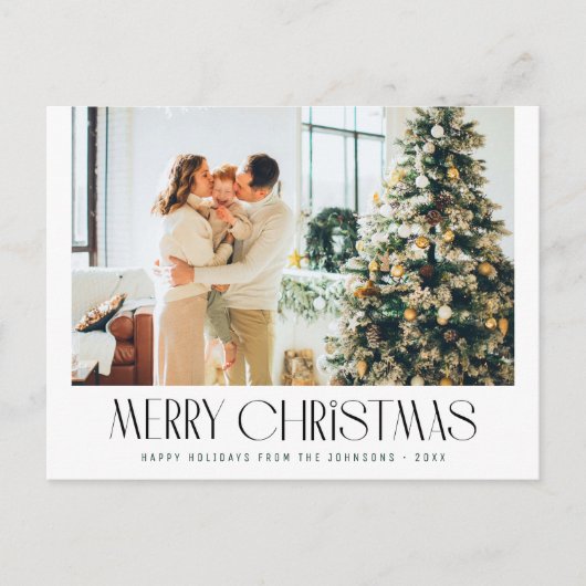 Eenvoudige trendy familie foto kerstkaart briefkaart (Voorkant)
