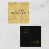 Eenvoudige Trendy Gold Glitter Black Script Name Vierkante Visitekaartje (Voorkant / Achterkant)