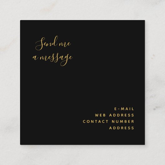 Eenvoudige Trendy Gold Glitter Black Script Name Vierkante Visitekaartje (Achterkant)