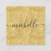 Eenvoudige Trendy Gold Glitter Black Script Name Vierkante Visitekaartje (Voorkant)