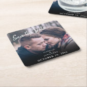 Eenvoudige Trendy Handscriptfoto slaat de datum op Kartonnen Onderzetters (Schuin)