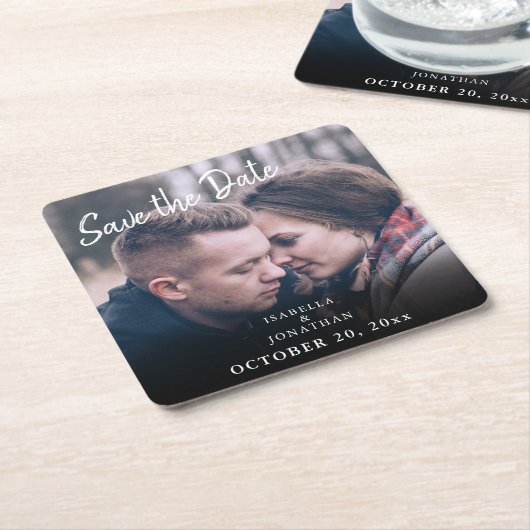 Eenvoudige Trendy Handscriptfoto slaat de datum op Kartonnen Onderzetters (Schuin)