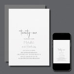 Eenvoudige Trendy Modern Minimalist 21st Birthday Kaart<br><div class="desc">Dit moderne manuscript 21st de uitnodiging van de verjaardagspartij in grijs en wit.</div>