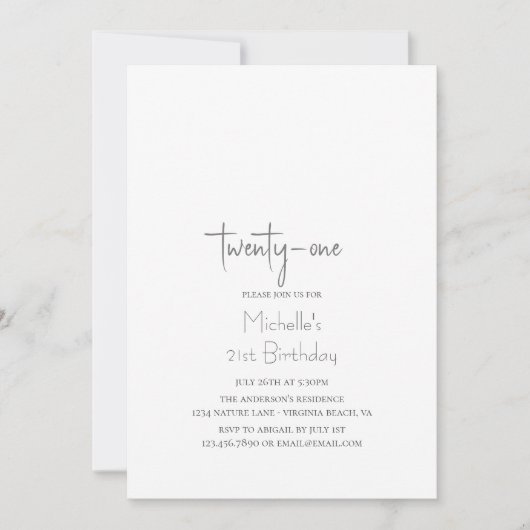 Eenvoudige Trendy Modern Minimalist 21st Birthday Kaart (Voorkant)