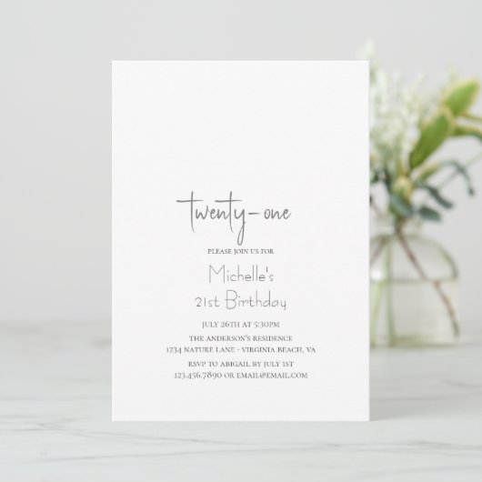 Eenvoudige Trendy Modern Minimalist 21st Birthday Kaart (Staand voorkant)