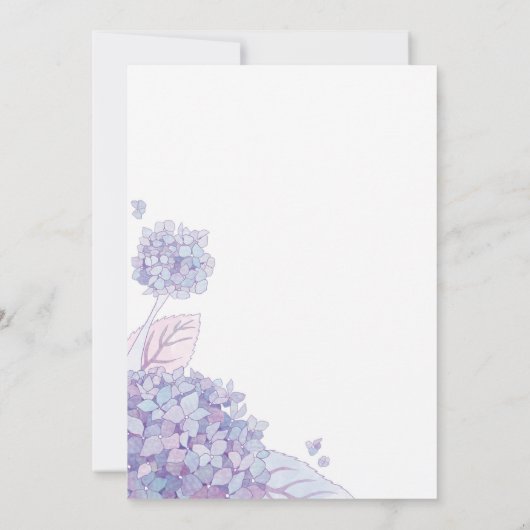 Eenvoudige Trendy Paarse Hydrangeas bruiloft Kaart (Achterkant)