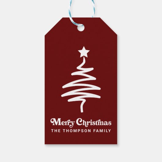 Eenvoudige trendy retro rode kerst retour adres cadeaulabel (Achterkant)