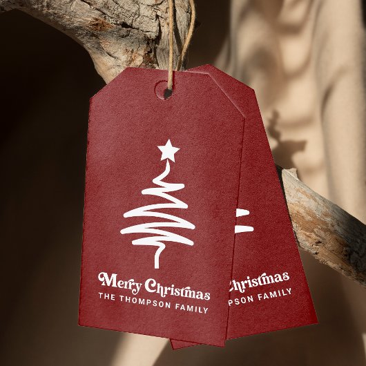 Eenvoudige trendy retro rode kerst retour adres cadeaulabel