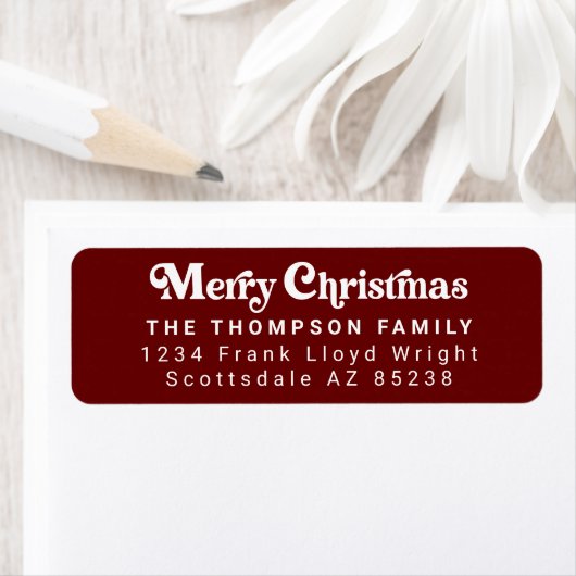 Eenvoudige trendy retro rode kerst retour adres etiket (Insitu)