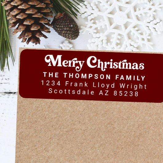 Eenvoudige trendy retro rode kerst retour adres etiket