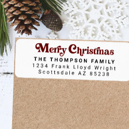 Eenvoudige trendy retro rode kerst retour adres etiket