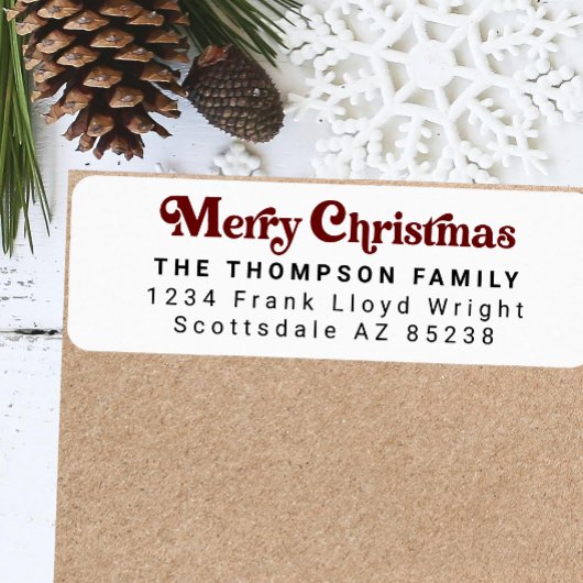 Eenvoudige trendy retro rode kerst retour adres etiket