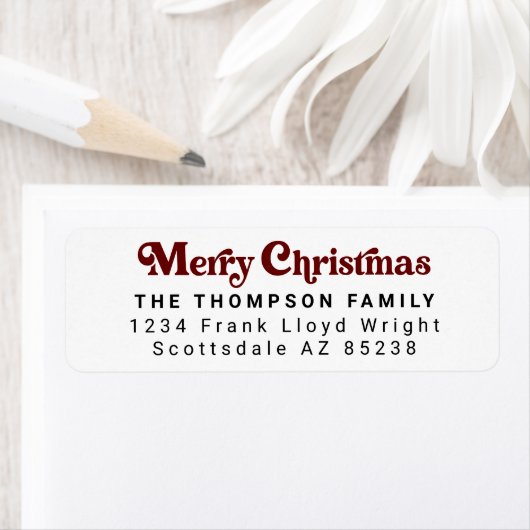 Eenvoudige trendy retro rode kerst retour adres etiket (Insitu)