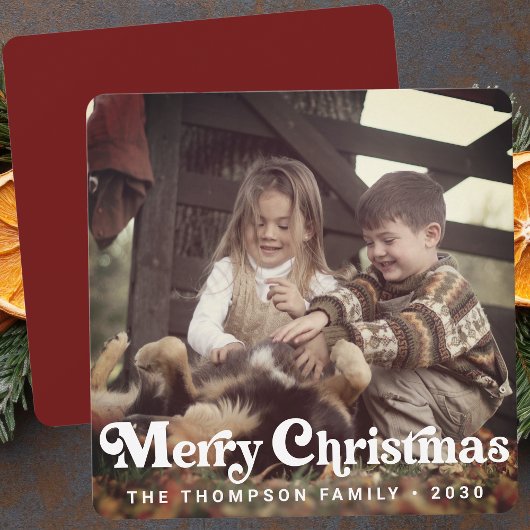 Eenvoudige Trendy Retro Typografie Foto Kerstmis Feestdagenkaart