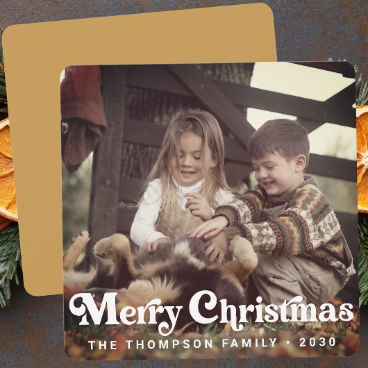 Eenvoudige Trendy Retro Typografie Foto Kerstmis Feestdagenkaart