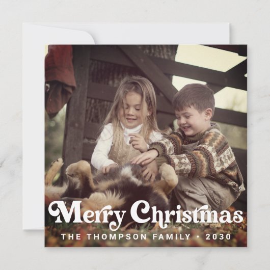 Eenvoudige Trendy Retro Typografie Foto Kerstmis Feestdagenkaart (Voorkant)