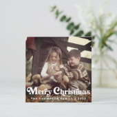 Eenvoudige Trendy Retro Typografie Foto Kerstmis Feestdagenkaart (Staand voorkant)