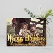 Eenvoudige Trendy Retro Typografie Foto Kerstmis Folie Feestdagenkaart (Staand Voorkant)