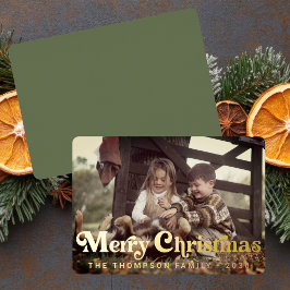 Eenvoudige Trendy Retro Typografie Foto Kerstmis Folie Feestdagenkaart