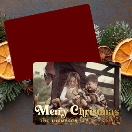 Eenvoudige trendy retro typografie foto Kerstmis Folie Feestdagenkaart