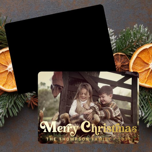 Eenvoudige Trendy Retro Typografie Foto Kerstmis Folie Feestdagenkaart