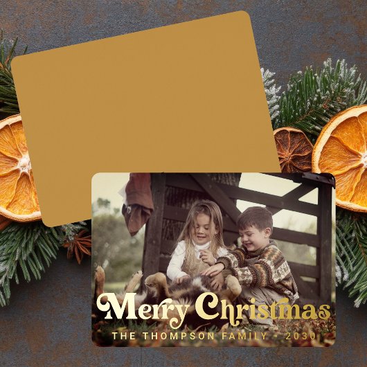 Eenvoudige Trendy Retro Typografie Foto Kerstmis Folie Feestdagenkaart