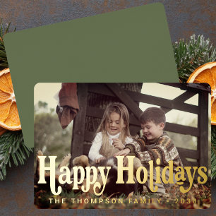 Eenvoudige Trendy Retro Typografie Foto Kerstmis Folie Feestdagenkaart