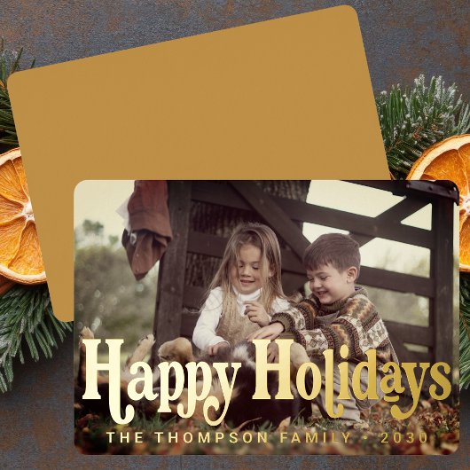 Eenvoudige Trendy Retro Typografie Foto Kerstmis Folie Feestdagenkaart