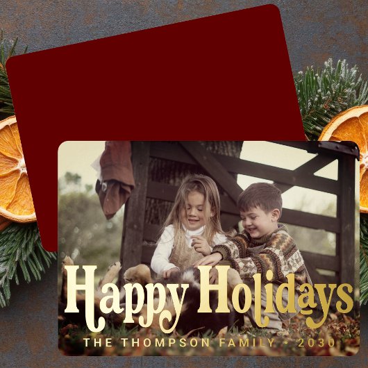 Eenvoudige Trendy Retro Typografie Foto Kerstmis Folie Feestdagenkaart