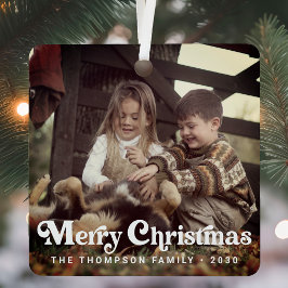 Eenvoudige Trendy Retro Typografie Foto Kerstmis Metalen Ornament