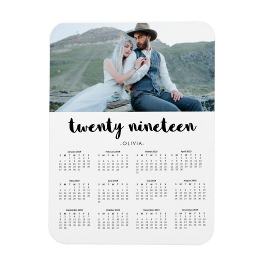 Eenvoudige Trendy Typografie 2019 Fotokalender Magneet (Verticaal)