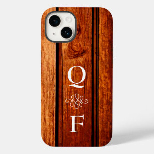 Eenvoudige Trendy Wood Grain Monogram Initialen Case-Mate iPhone 14 Hoesje