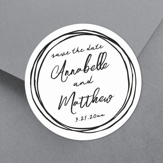 Eenvoudige trendy zwarte witte namen slaan de datu ronde sticker