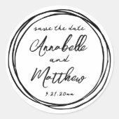 Eenvoudige trendy zwarte witte namen slaan de datu ronde sticker (Voorkant)