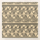 Eenvoudige Tribal Art Patroon bruin Glazen Onderzetter (Voorkant)