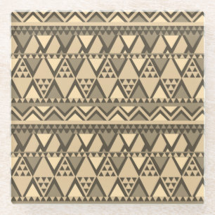 Eenvoudige Tribal Art Patroon bruin Glazen Onderzetter