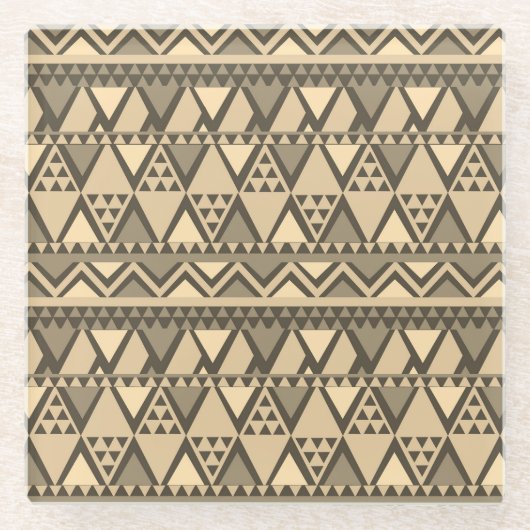 Eenvoudige Tribal Art Patroon bruin Glazen Onderzetter (Voorkant)