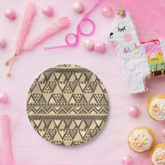 Eenvoudige Tribal Art Patroon Bruin Papieren Bordje (Feest)