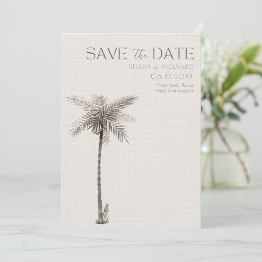 Eenvoudige Tropische Beach Weduwfoto Save The Date (Staand voorkant)