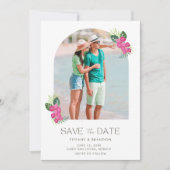 Eenvoudige Tropische Bloem Foto Strand Bruiloft Save The Date (Voorkant)