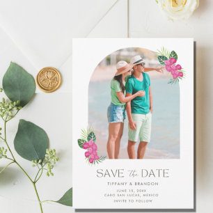 Eenvoudige Tropische Bloem Foto Strand Bruiloft Save The Date