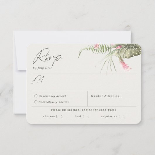 Eenvoudige Tropische Bloemen Donker Groene Maaltij RSVP Kaartje (Voorkant)