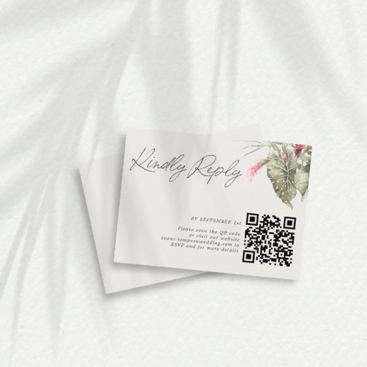 Eenvoudige Tropische Bloemen QR Code RSVP-Kaart RSVP Kaartje