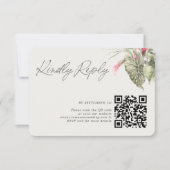 Eenvoudige Tropische Bloemen QR Code RSVP-Kaart RSVP Kaartje (Voorkant)