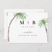 Eenvoudige Tropische bruiloft van Initialen sparen Aankondigingskaart (Voorkant / Achterkant)