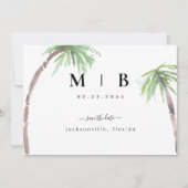 Eenvoudige Tropische bruiloft van Initialen sparen Save The Date (Voorkant)
