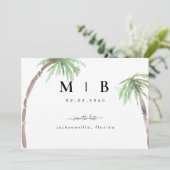 Eenvoudige Tropische bruiloft van Initialen sparen Save The Date (Staand voorkant)