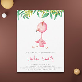 Eenvoudige Tropische Flamingo Meisje Baby Shower Kaart